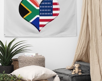 South African American Flag Heart African Pride American Pride South Africa Wall Art