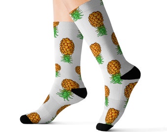 Upside Down Pineapple Sublimation Socks Swinger Code Pineapple Lovers White Socks Hot Wife Happy Wife Cukold