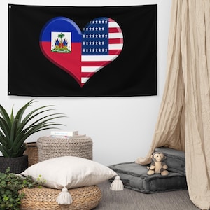 Haitian American Heart Flag Haiti Pride American Pride Haitian Wall Art