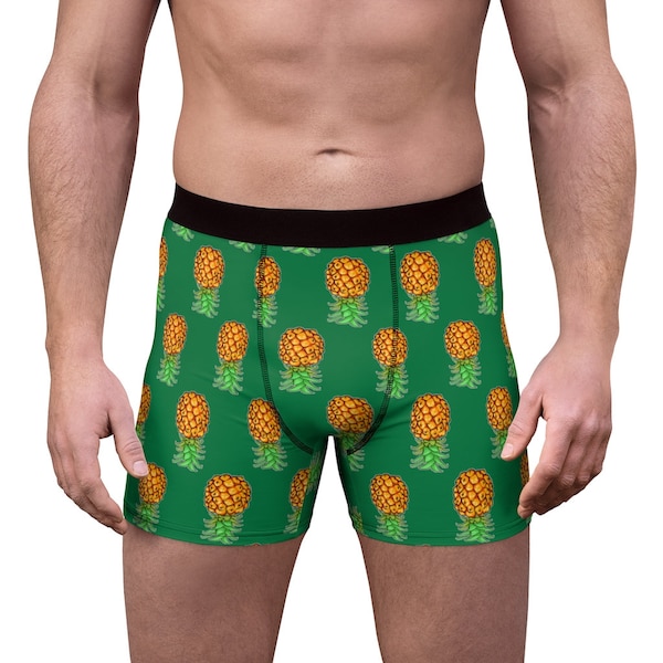 Men's Upside Down Pineapple Boxer Briefs Green Multicolored Underwear Swinger Lifestyle Plays Well With Others Swimwear Threesome