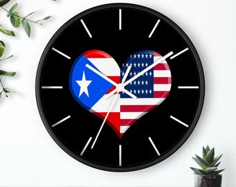 Puerto Rican American Heart Wall clock American Pride Puerto Rican Pride Boricua Latino Pride
