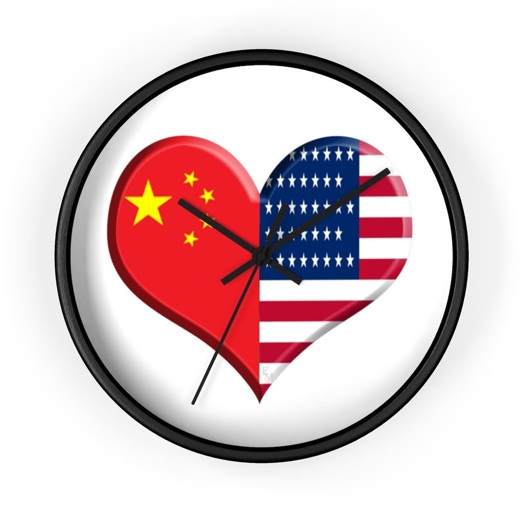 horloge murale coeur drapeau américain chinois china pride american pride