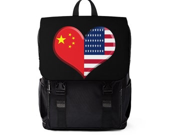 Sac à dos décontracté à bandoulière pour ordinateur portable Drapeau chinois américain Coeur Asian Pride Sac à dos noir