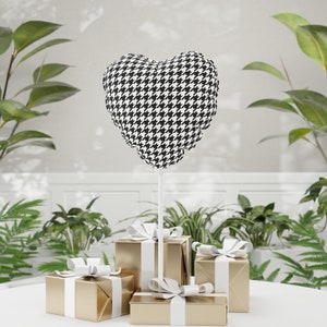Houndstooth Balloon Black and White Mylar 11" Heart or Round Event Decoration Centerpiece Unique Party Decor