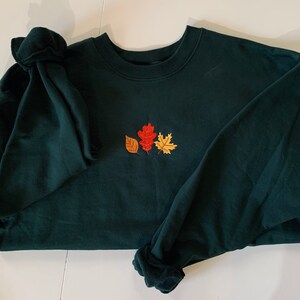 Fall Leaves Embroidered Crewneck, Colorful Leaves, Maple, Oak, Autumn, Halloween Sweatshirt, Unisex