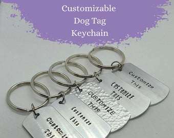 Custom Hand Stamped Metal Keychain - Dog Tag