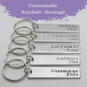 Custom Hand Stamped Metal Keychain - 2" x 1/2" Rectangle