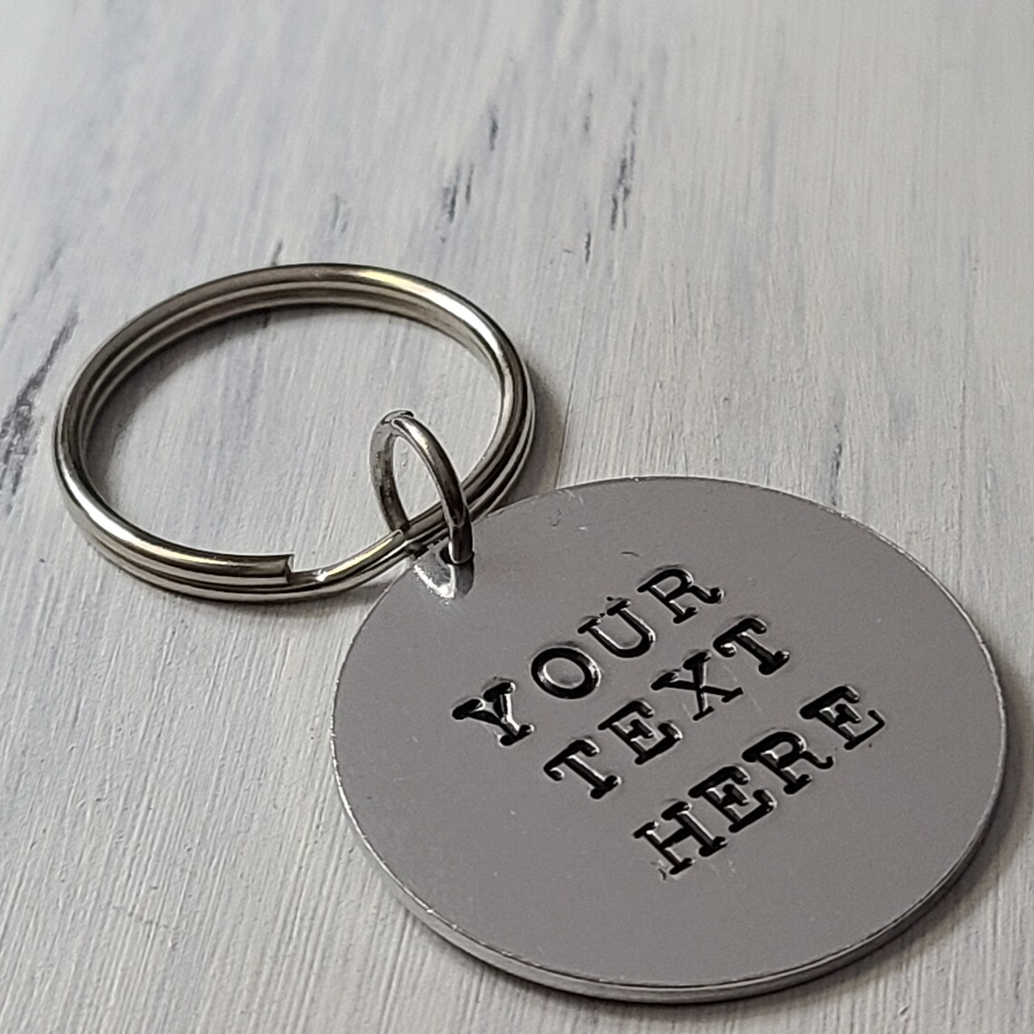 Custom Hand Stamped Metal Keychain Round Etsy