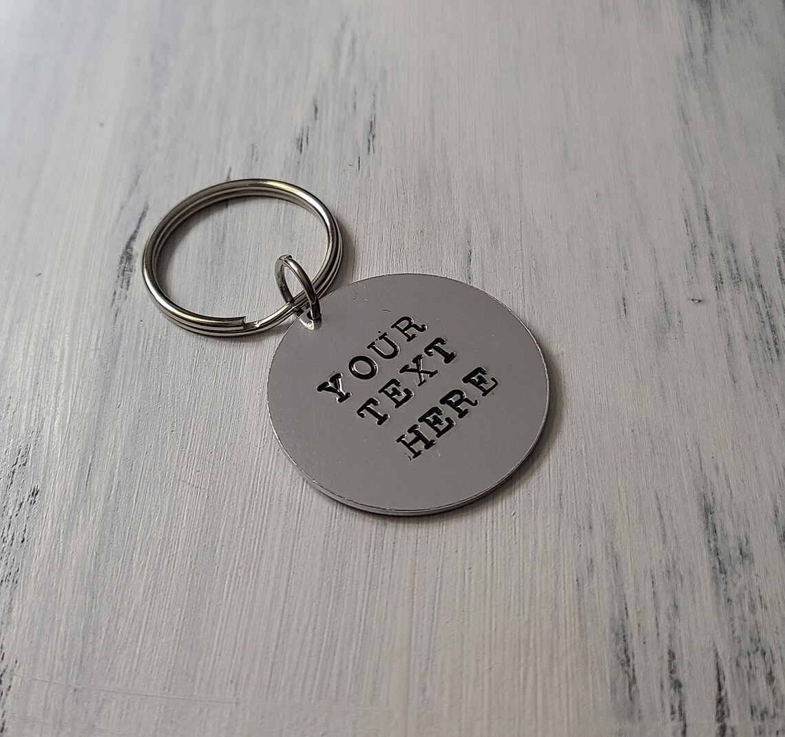 Custom Hand Stamped Metal Keychain Round Etsy