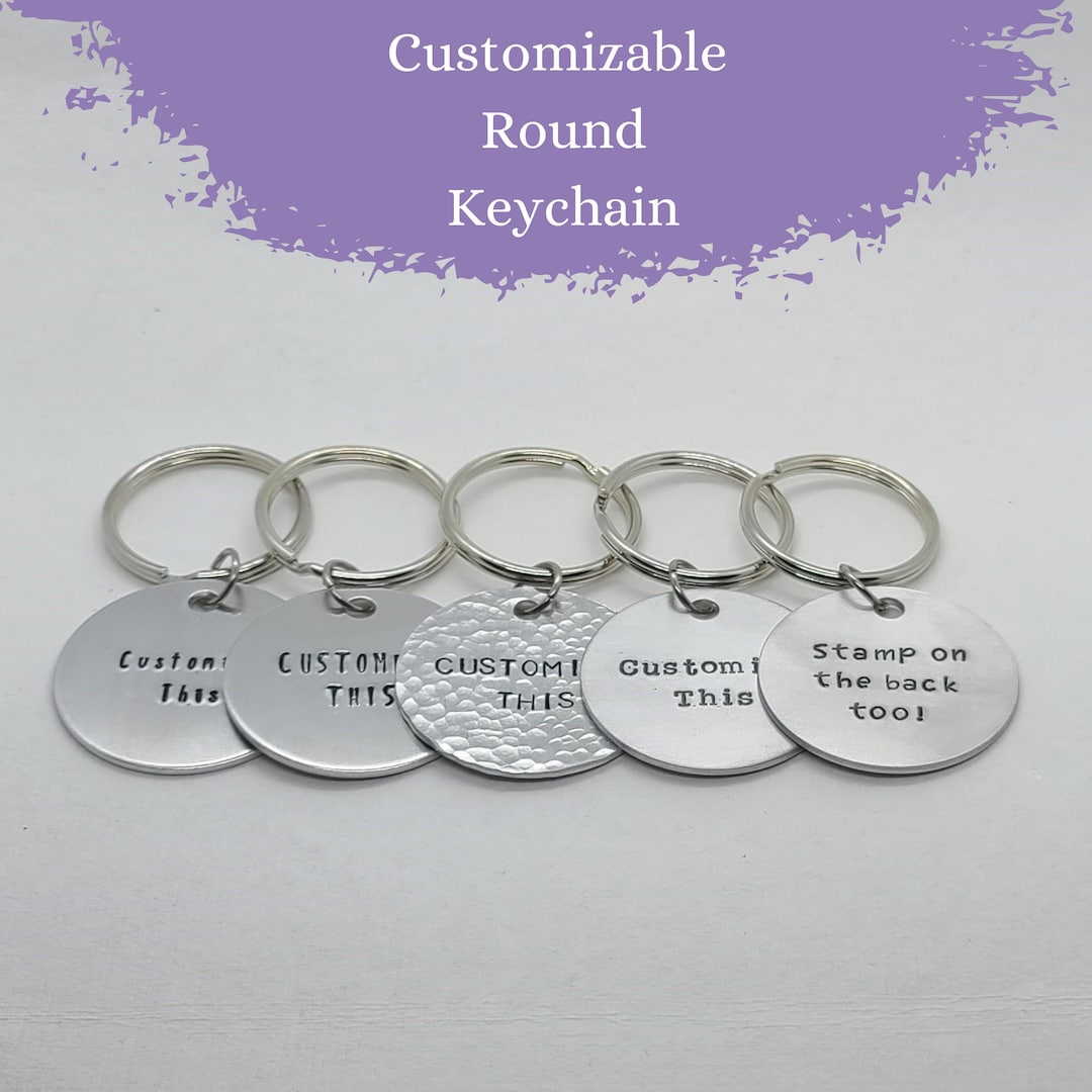 Custom Hand Stamped Metal Keychain Round Etsy
