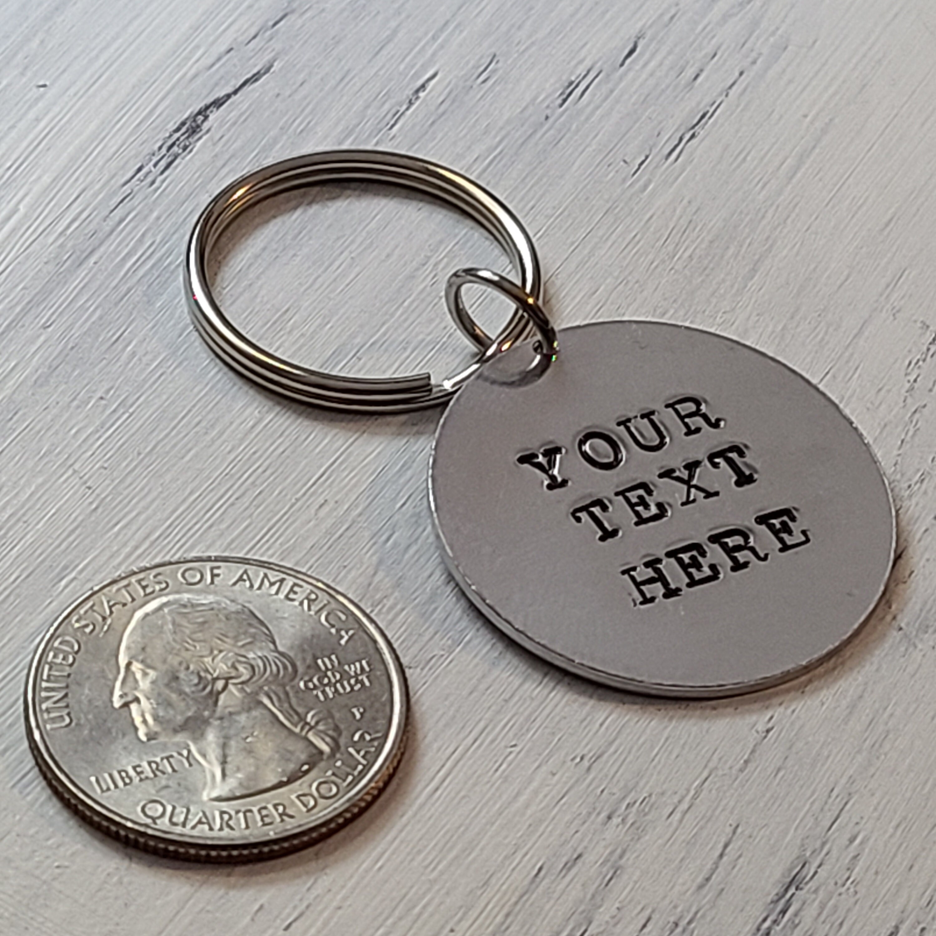 Custom Hand Stamped Metal Keychain Round Etsy