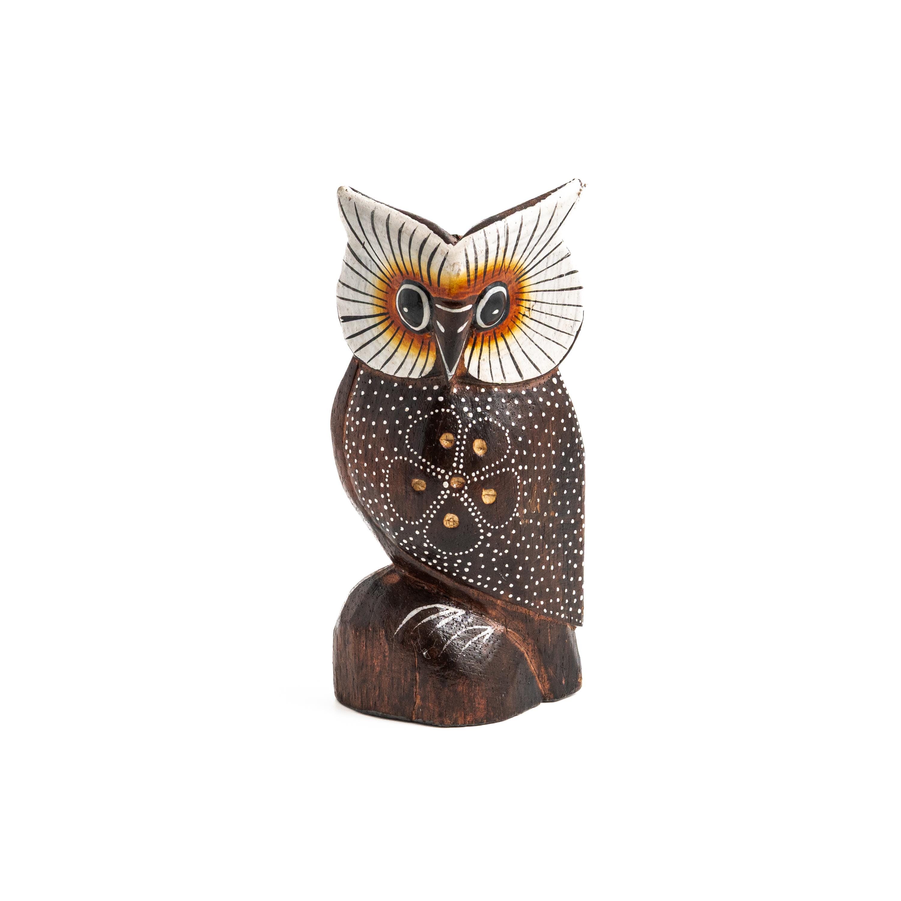 Vintage Wood Owl, Hand-Painted, Folk Art Style, Boho Home Decor