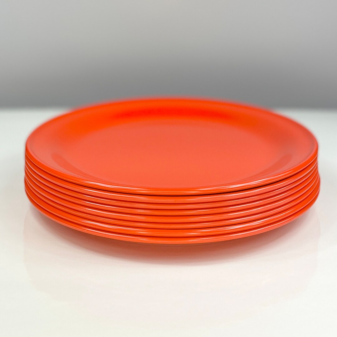 MCM Redorange Melamine Plates Set of 8 Vintage Duraware Etsy