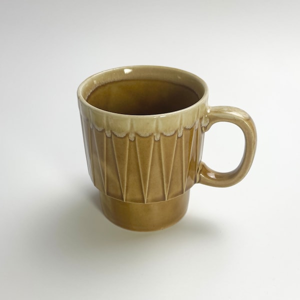 1980s Japan Drip Glaze Pottery Mug | Vintage Textured Golden Brown Beige with Round Handle | Retro MCM Aesthetic Coffee Tea