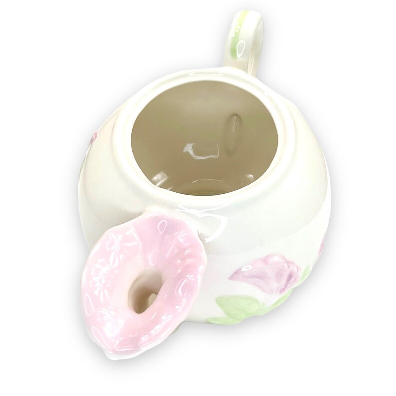 Vintage Flower Spout Teapot 80s Pastel Ceramic Hand Painted Floral