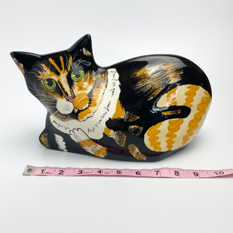 Vintage Cat Vase 10 Handpainted Glazed Ceramic Artist Stamp Cats by Nina Lyman 1990s 2000s Y2K