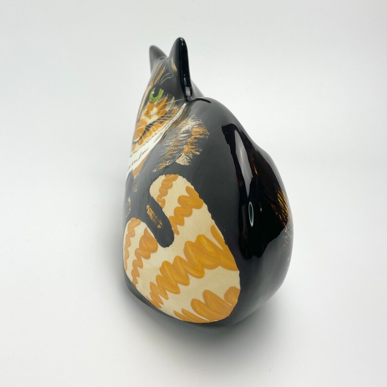 Vintage Cat Vase 10 Handpainted Glazed Ceramic Artist Stamp Cats by Nina Lyman 1990s 2000s Y2K