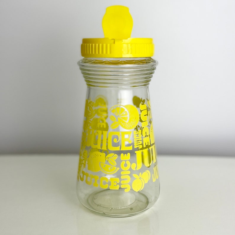1970s Juice Carafe With Lid Yellow Fruit Pattern Vintage Etsy