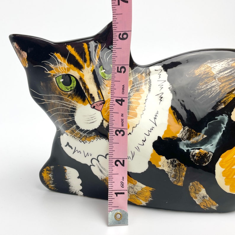 Vintage Cat Vase 10 Handpainted Glazed Ceramic Artist Stamp Cats by Nina Lyman 1990s 2000s Y2K