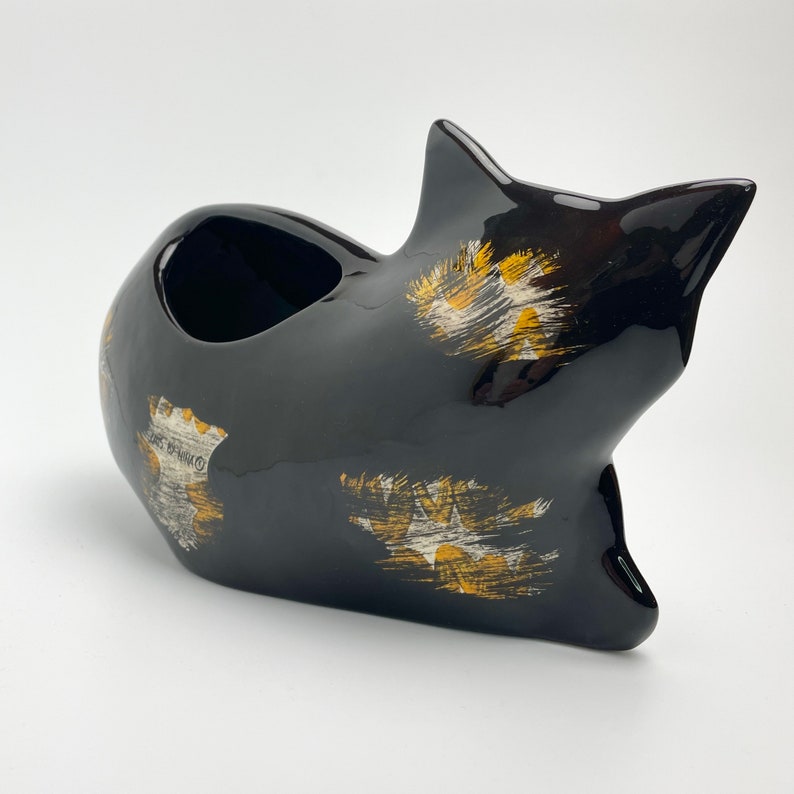 Vintage Cat Vase 10 Handpainted Glazed Ceramic Artist Stamp Cats by Nina Lyman 1990s 2000s Y2K