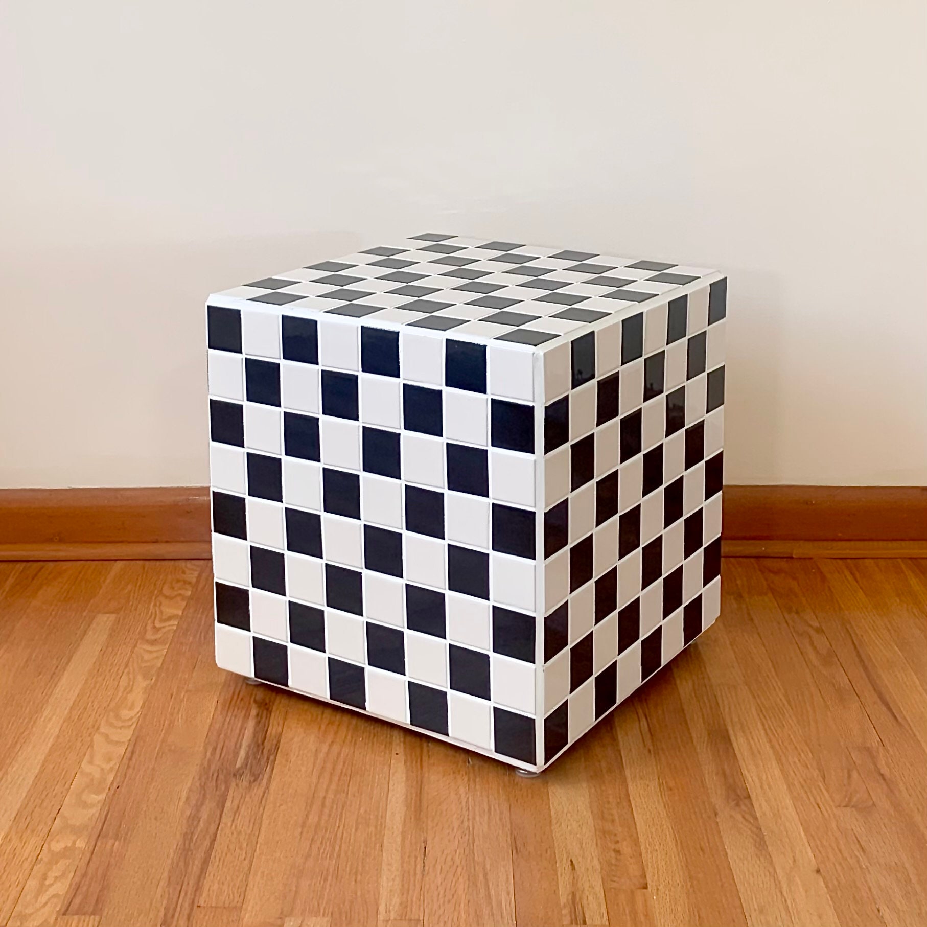 Checker Tiled Side Table Cube 16inch Black and White Etsy