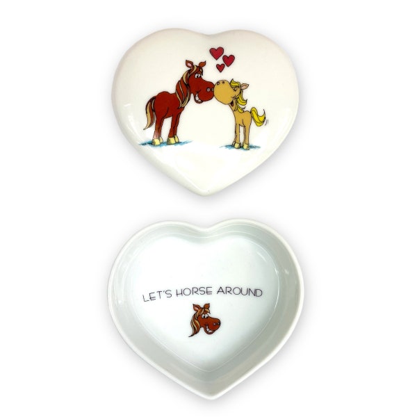 Horses Heart Shaped Container with Lid Let’s Horse Around | 1980s Vintage Vagabond Creations Papel Inc. Japan
