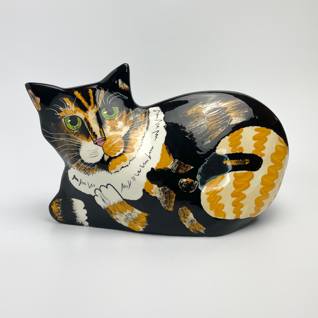 Vintage Cat Vase 10 Handpainted Glazed Ceramic Artist Stamp Cats by