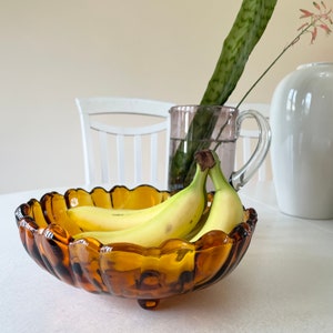 1970s Amber Glass Large Sunflower Bowl 11" Heavy | Vintage Indiana Glass Co. | Retro 70s Home Decor