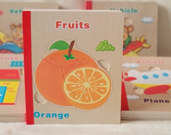 Wooden Jigsaw Puzzles for Kids. Learn and Play, Educational Toys (Fruits)