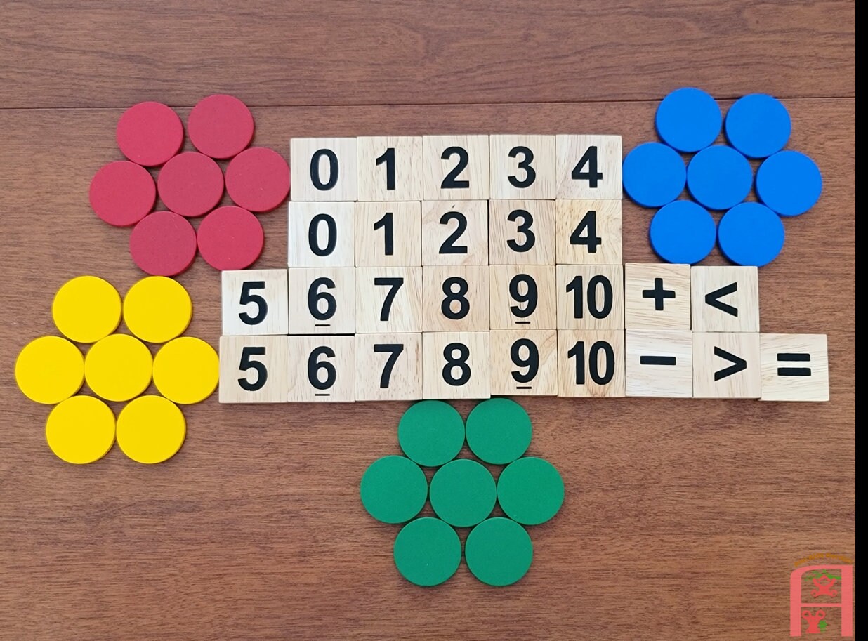 Wooden Montessori Math Counting Number Study Blocks & Educational Game ...