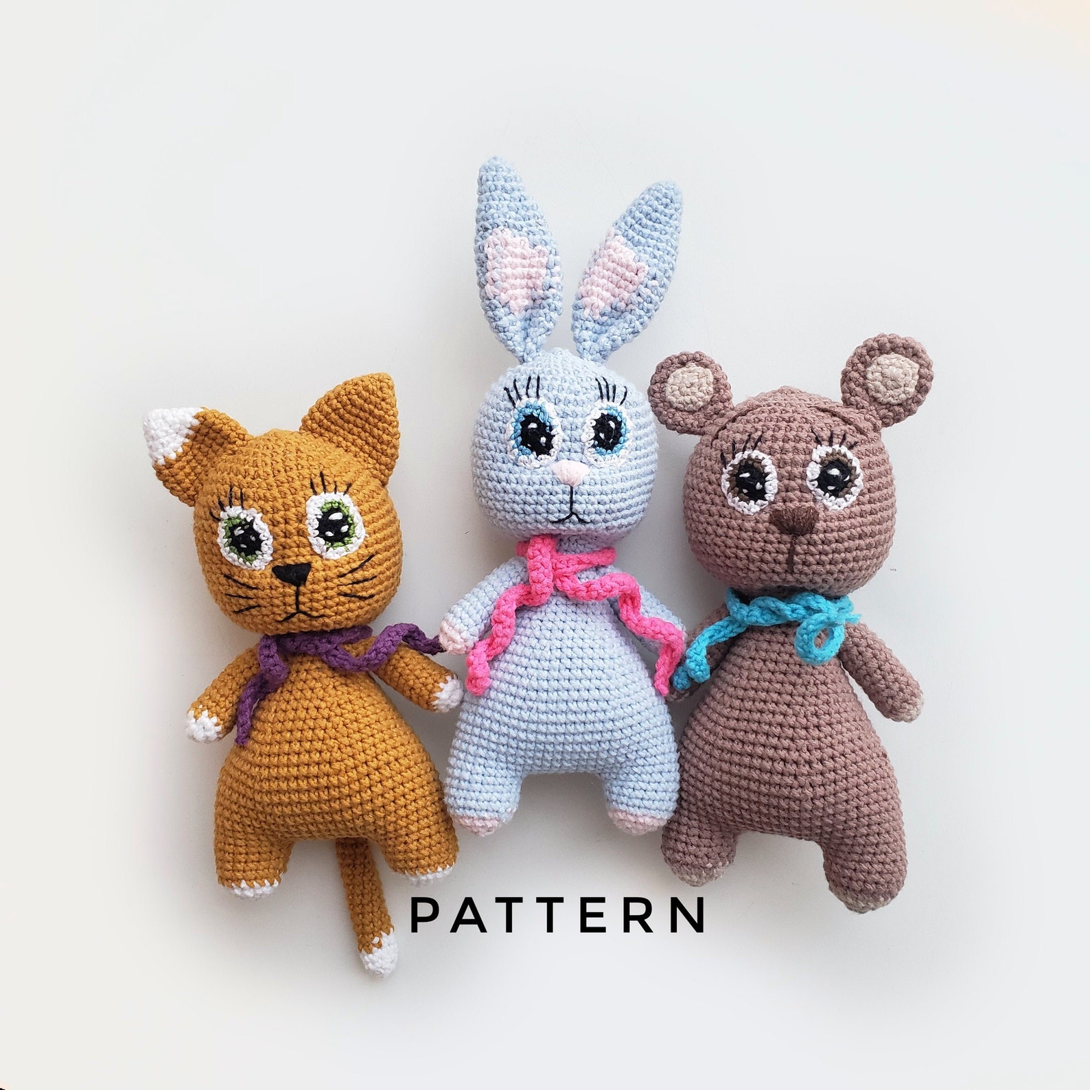 The Set 3 in 1 Crochet Animal Pattern Amigurumi Ginger Cat | Etsy