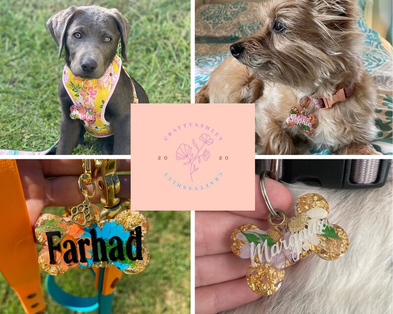 Custom Pet Tags Dog Tag Flower Pet Tag Resin Tags Etsy UK