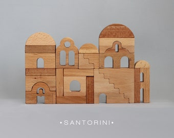 Houten blokken | Bouwstenen | Montessorispeelgoed | Handgemaakt cadeau| Waldorf-speelgoed | Handgemaakt cadeau | Verjaardagscadeau | Griekenland Santorini