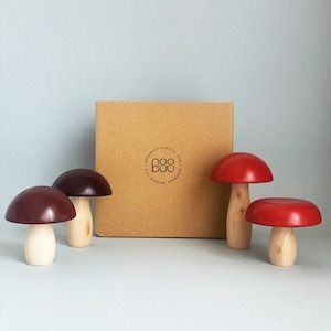 Wooden Mushroom Set - Wood Toy - Nature Play Set - Miniature Mushroom Figurine - Mushroom Forest for Fairy Garden - Montessori Toy