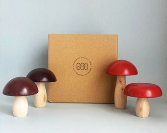 Wooden Mushroom Set - Wood Toy - Nature Play Set - Miniature Mushroom Figurine - Mushroom Forest for Fairy Garden - Montessori Toy