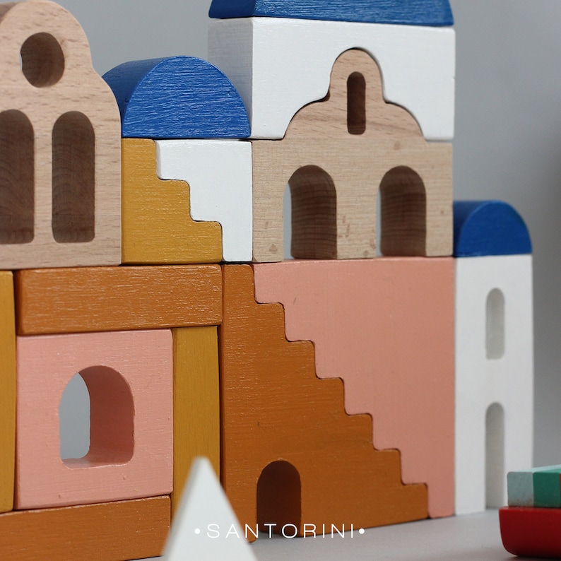 Handmade Building Blocks City icons Toddler gift Birthday Gifts Greece Santorini ETSY DESIGN AWARDS Finalist 2022 image 5