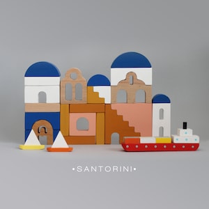 Handmade Building Blocks City icons Toddler gift Birthday Gifts Greece Santorini ETSY DESIGN AWARDS Finalist 2022 image 3