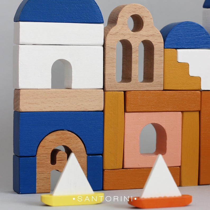 Handmade Building Blocks City icons Toddler gift Birthday Gifts Greece Santorini ETSY DESIGN AWARDS Finalist 2022 image 4