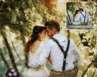 Portrait de mariage numérique à l’huile personnalisée à partir d’une photo sur toile, portraits de famille, portrait d’anniversaire, cadeaux de douche nuptiale, portrait de fiançailles