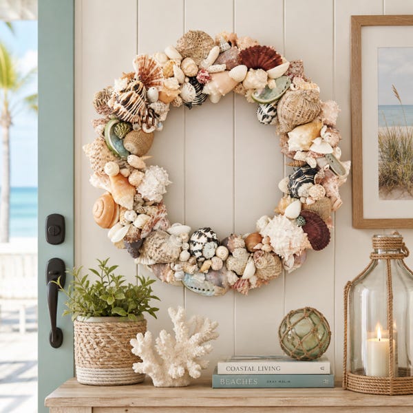 Coastal Seashell Wreath, Florida Shell Door Decor, Beach House Gift