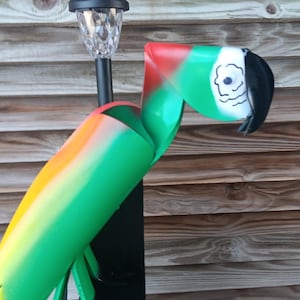 Green Macaw PVC Pipe Bird | PVC Bird Solar Light Post