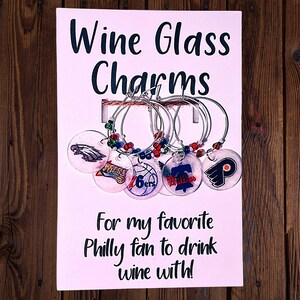 Philadelphia Sports Wine Glass Charms, Personalization Optional