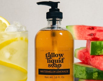 SUMMER Tallow Liquid Soap | Scented Grass Fed, Glass Pump Bottle, Hand & Body, Shampoo, Dish and Kitchen, Naturally Gentle but Cleansing,