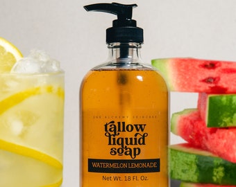 Tallow Liquid Soap | Summer Scents | Grass Fed, Glass Pump Bottle, Hand & Body, Shampoo, Dish and Kitchen, Naturally Gentle but Cleansing,