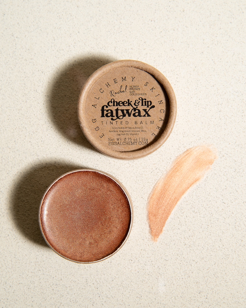 Cheek & Lip Fatwax Tinted Moisturizing Balm All Natural Blush and Bronzer, Sheer Color, Handmade Carnivore Skincare Makeup, Safe for Eyes Rachel