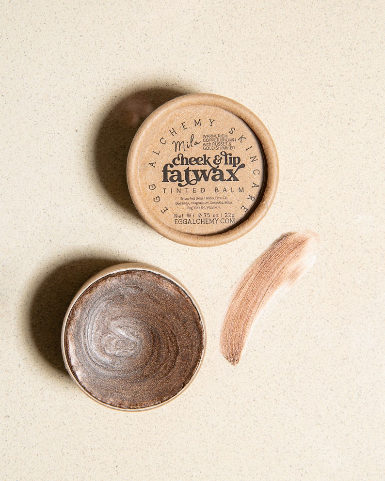 Cheek & Lip Fatwax Tinted Moisturizing Balm All Natural Blush and Bronzer, Sheer Color, Handmade Carnivore Skincare Makeup, Safe for Eyes Mila