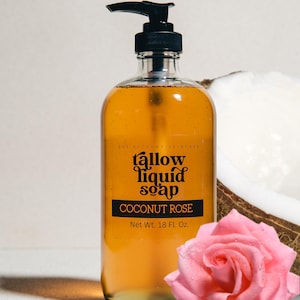 ALL NATURAL Fragrance Tallow Liquid Soap - 100% Grass Fed, Glass Pump Bottle, Hand & Body, Shampoo, Dish Kitchen, Gentle Cleansing Face Wash