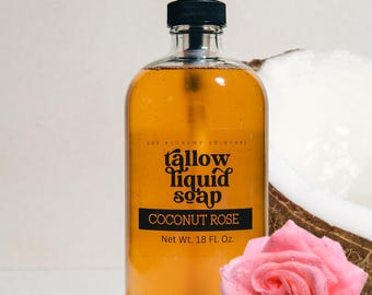 Jabón líquido de sebo con fragancia totalmente natural - 100 % de animales alimentados con pasto, botella con dosificador de vidrio, para manos y cuerpo, champú, lavavajillas, limpiador facial suave.