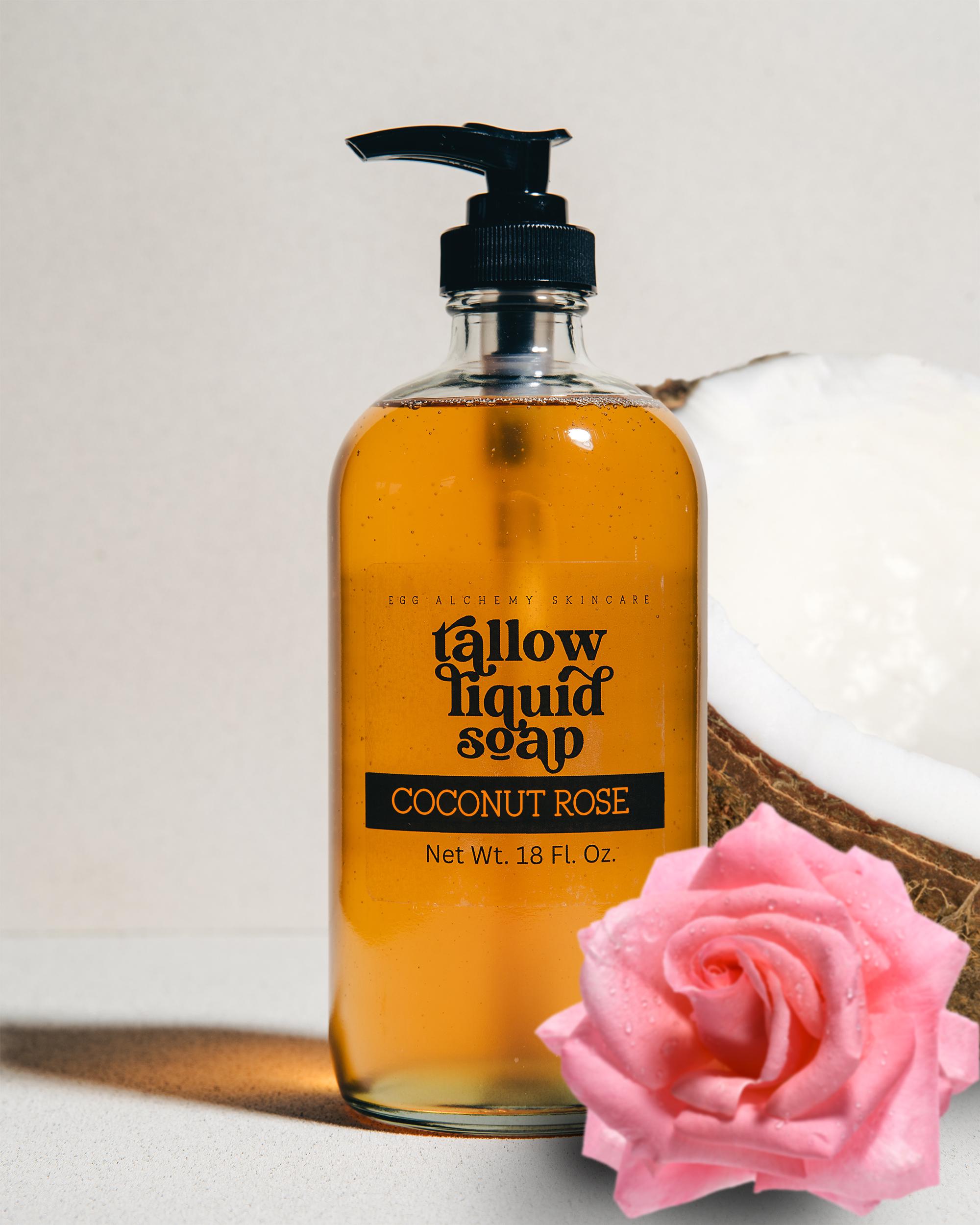ALL NATURAL Fragrance Tallow Liquid Soap - 100% Grass Fed, Glass Pump Bottle, Hand & Body, Shampoo, Dish Kitchen, Gentle Cleansing Face Wash
