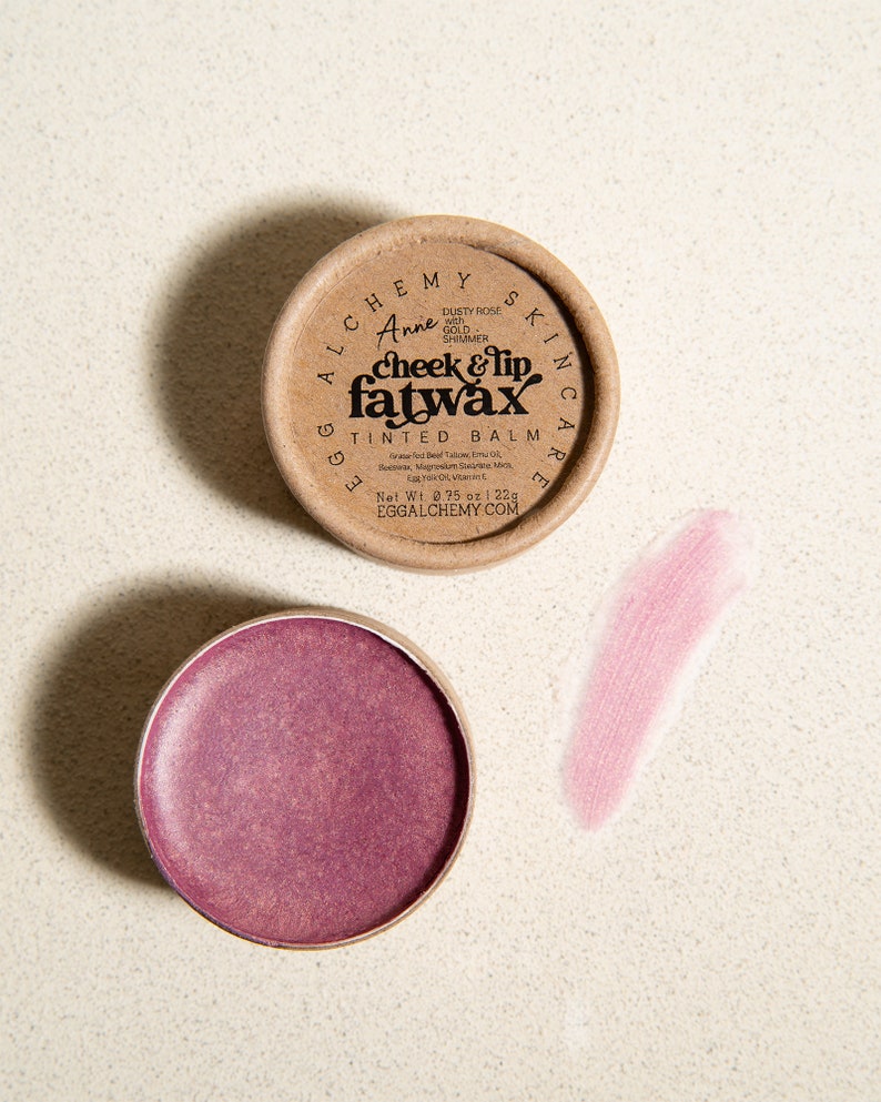 Cheek & Lip Fatwax Tinted Moisturizing Balm All Natural Blush and Bronzer, Sheer Color, Handmade Carnivore Skincare Makeup, Safe for Eyes Anne